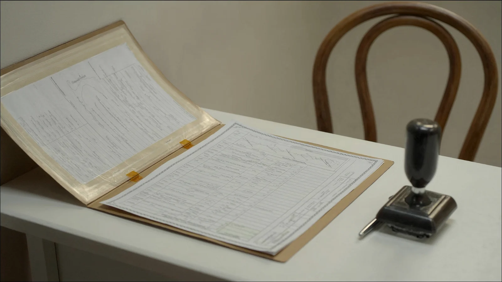 Documentos de registro de imóvel organizados em pasta