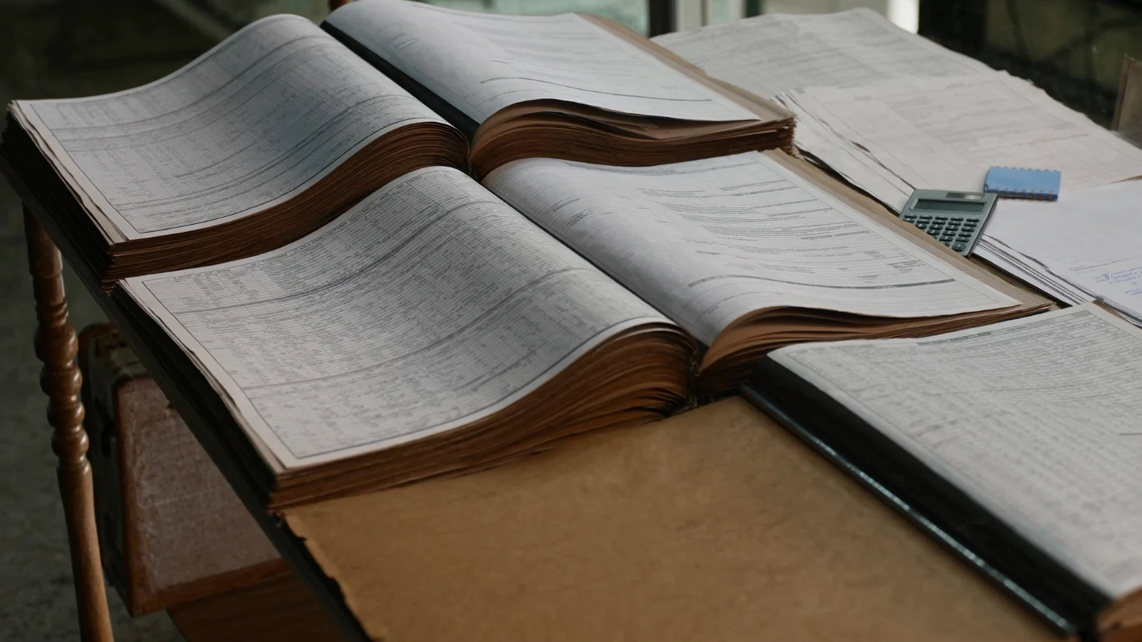 Extratos bancários e documentos fiscais organizados
