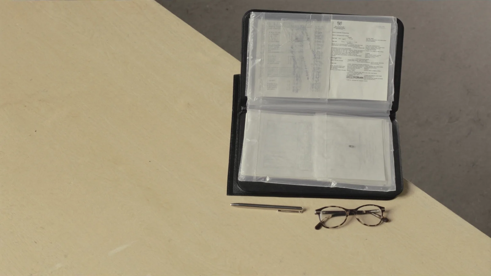 Documentos de inventário organizados em pasta