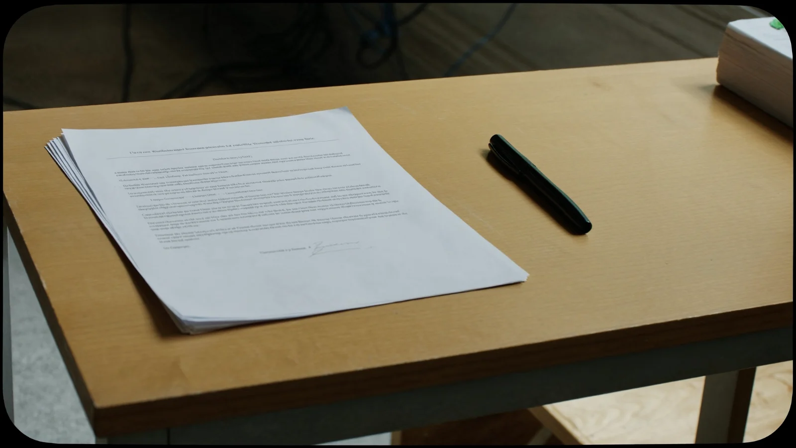 Contrato de compra e venda sobre mesa com caneta